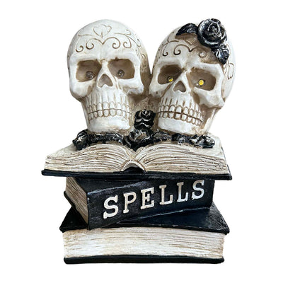 Skulls on Books with LED Lighting - 12" Tall