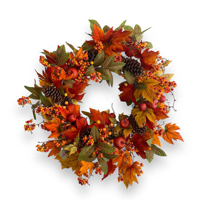 Silk Orange Maple & Apple Wreath - 24"