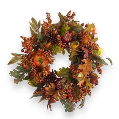 Silk Orange Pumpkin & Berry Wreath - 24"