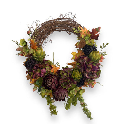 Silk Fall Artichoke & Hydrangea Wreath