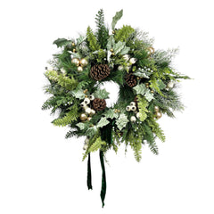 Faux Green Holly & White Berry Wreath - 24
