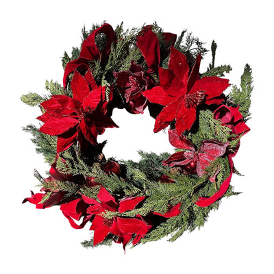 Faux Poinsettia Ribbon Wreath - 32"