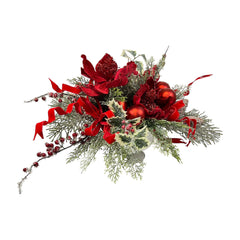 Faux Red & White Magnolia Metal Compote Centerpiec