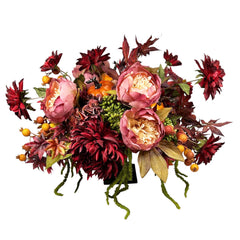 Faux Peony Pumpkin Bowl Arrangement - 18