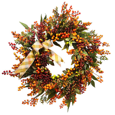 Silk Orange & Red Berry Wreath - 30"