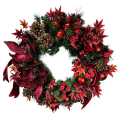 Faux Burgundy Poinsettia Pinecone Wreath - 24