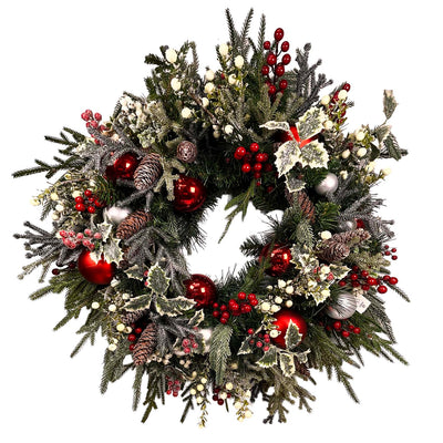 Silk Frosted Red & White Berries Wreath - 24"