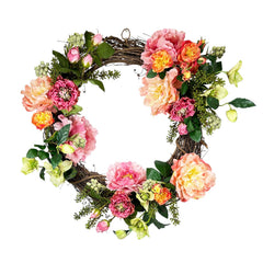 Faux Pink Coral Peony Grapevine Wreath - 20