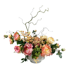 Faux Pink Peach Rose Peony Centerpiece