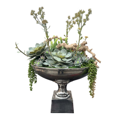Faux Light Green Succulent & Grapewood Centerpiece Arrangement