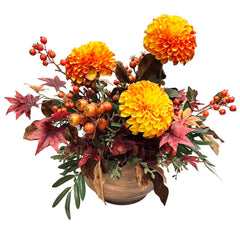 Silk Dahlia & Berries in Copper Planter