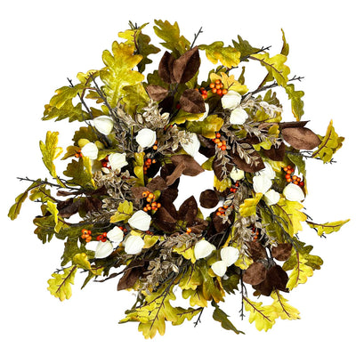 Silk Green & Orange Oak Lantern Wreath - 26"