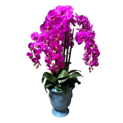 Faux Fuchsia Phalaenopsis Orchids in French Anduze Planter