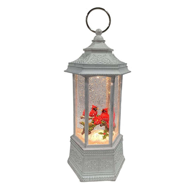 Cardinals in Swirling Snow & Glowing Water Lantern - 11" Tall