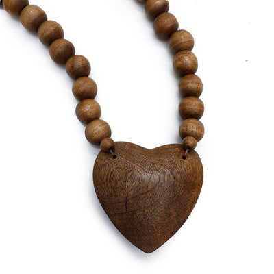 Wooden Beads with Heart Pendant