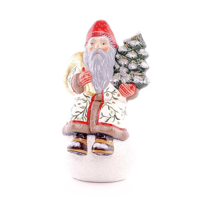 Santa with Gold Sack on Snowball - 8" Tall