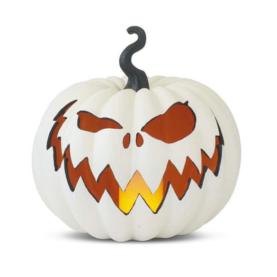 White Jack-O-Lantern with LED Lighting - 13" Tall